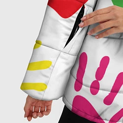 Куртка зимняя женская Цветные ладошки - Детский узор, цвет: 3D-черный — фото 2