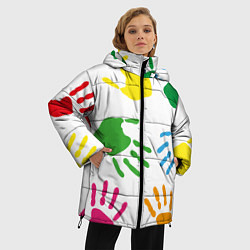 Куртка зимняя женская Цветные ладошки - Детский узор, цвет: 3D-черный — фото 2