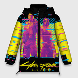 Куртка зимняя женская Cyberpunk 2077 - Взлом системы, цвет: 3D-светло-серый