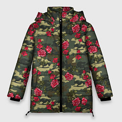 Куртка зимняя женская Камуфляж и розы, цвет: 3D-красный