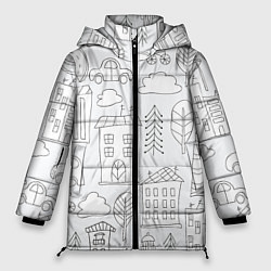 Куртка зимняя женская Нарисованный город, цвет: 3D-красный