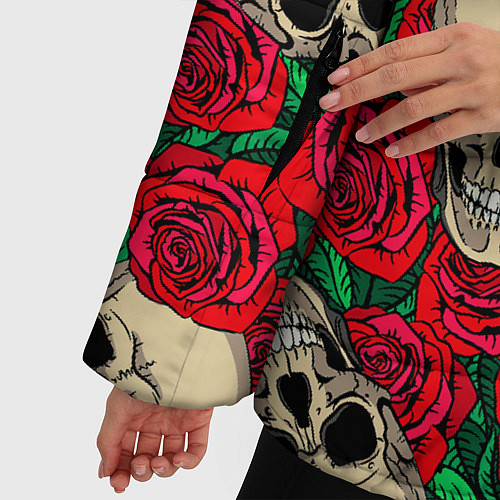 Женская зимняя куртка Черепа в Розах / 3D-Черный – фото 5