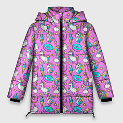 Куртка зимняя женская Единороги и пончики, цвет: 3D-красный