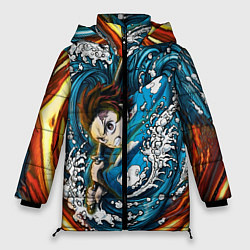 Куртка зимняя женская Танджиро Камадо Клинок демонов, цвет: 3D-черный