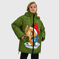 Куртка зимняя женская Маленький Котик Дед Мороз, цвет: 3D-черный — фото 2
