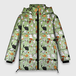 Куртка зимняя женская Много рисованных котов узор, цвет: 3D-черный