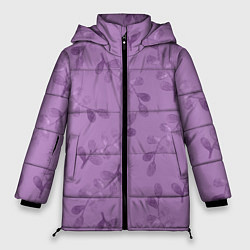Куртка зимняя женская Листья на фиолетовом фоне, цвет: 3D-красный