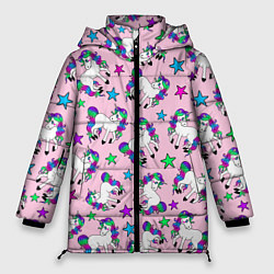 Куртка зимняя женская Единороги и звезды, цвет: 3D-светло-серый