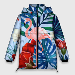 Куртка зимняя женская Фламинго в папоротнике, цвет: 3D-черный