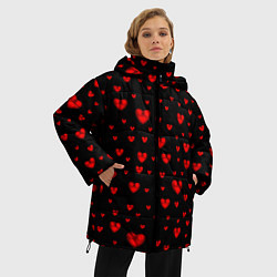 Куртка зимняя женская Красные сердца, цвет: 3D-черный — фото 2
