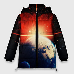 Куртка зимняя женская Космос земля 3D, цвет: 3D-красный