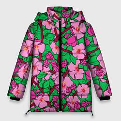 Куртка зимняя женская Цветы Сакуры, Sakura, цвет: 3D-черный