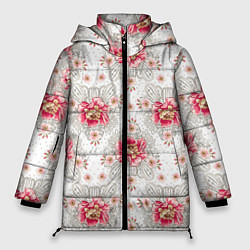 Куртка зимняя женская Алые цветочки, цвет: 3D-черный