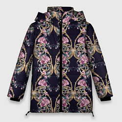 Куртка зимняя женская Узор из цветов, цвет: 3D-черный