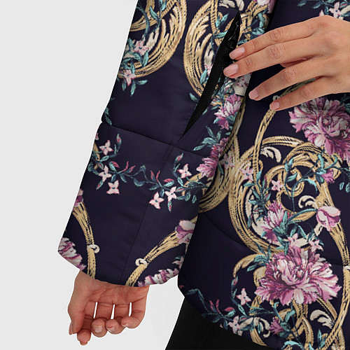 Женская зимняя куртка Узор из цветов / 3D-Черный – фото 5
