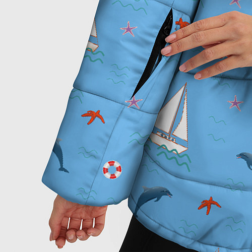 Женская зимняя куртка Море, дельфины, парусник / 3D-Черный – фото 5