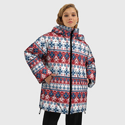 Куртка зимняя женская Этнический красно-синий узор, цвет: 3D-красный — фото 2