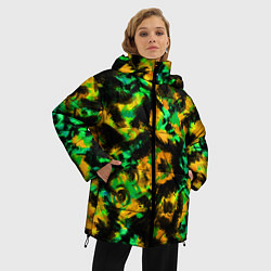 Куртка зимняя женская Абстрактный желто-зеленый узор, цвет: 3D-красный — фото 2