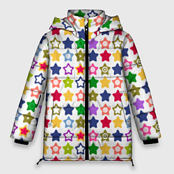 Куртка зимняя женская Разноцветные звездочки, цвет: 3D-красный