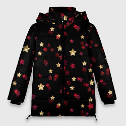 Куртка зимняя женская Блестящие звезды на черном, цвет: 3D-черный