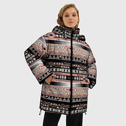 Куртка зимняя женская Полосатый этнический орнамент, цвет: 3D-светло-серый — фото 2