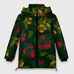 Куртка зимняя женская Ветки рябины и облепихи, цвет: 3D-красный
