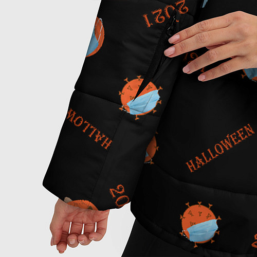 Женская зимняя куртка Halloween 2021 , тыква в маске и коронавирус на че / 3D-Черный – фото 5