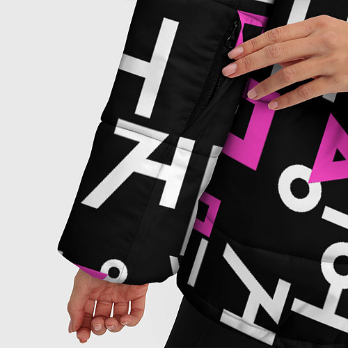 Женская зимняя куртка Игра в кальмара лого узор / 3D-Черный – фото 5