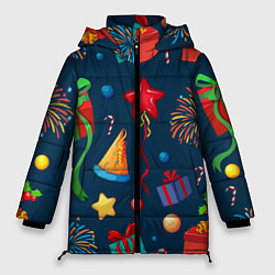 Куртка зимняя женская Новогодний Паттерн!, цвет: 3D-черный