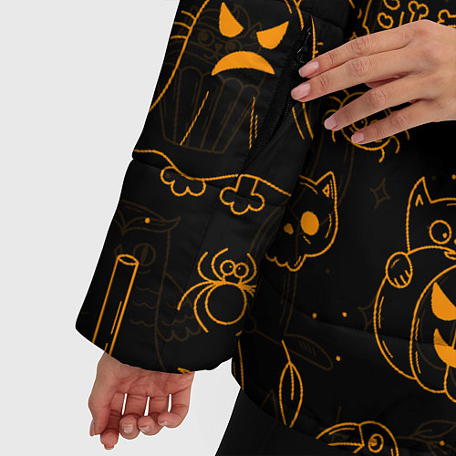 Женская зимняя куртка ХЕЛЛОУИН ПАТТЕРН КОТИКИ HALLOWEEN KITTY / 3D-Черный – фото 5