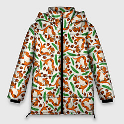 Куртка зимняя женская Тигрята, еловые ветки и желуди, цвет: 3D-черный