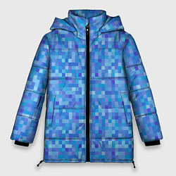 Куртка зимняя женская Голубая пиксель абстракция, цвет: 3D-черный