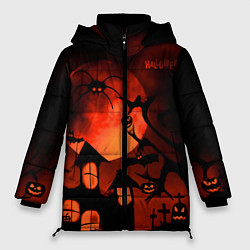 Куртка зимняя женская Красная луна на Хэллоуин, цвет: 3D-черный