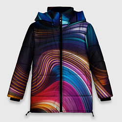 Куртка зимняя женская Цветные неоновые волны, цвет: 3D-черный