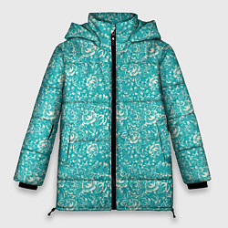 Куртка зимняя женская Хохломские узоры Бирюза, цвет: 3D-черный