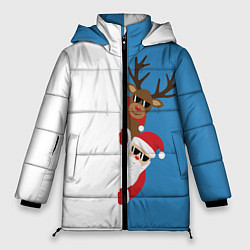 Куртка зимняя женская Крутые Санта и Олень, цвет: 3D-черный