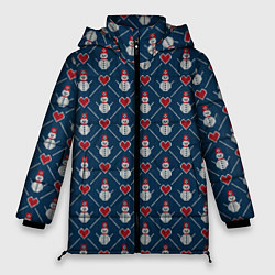 Куртка зимняя женская Снеговики с Сердечками, цвет: 3D-черный
