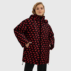 Куртка зимняя женская Принт с поцелуями,алые губы, цвет: 3D-красный — фото 2