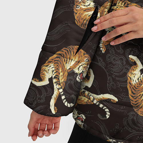 Женская зимняя куртка Паттерн Японский тигр / 3D-Черный – фото 5