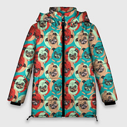 Куртка зимняя женская Прикольные Мопсы, цвет: 3D-черный