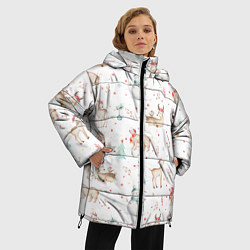 Куртка зимняя женская Паттерн с оленями и медведями, цвет: 3D-черный — фото 2