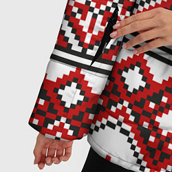 Куртка зимняя женская Русский узор, геометрическая вышивка, цвет: 3D-красный — фото 2