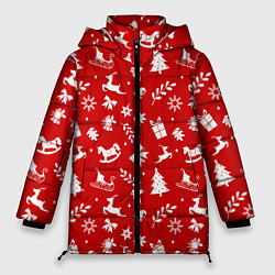 Куртка зимняя женская НОВОГОДНИЙ УЗОР КРАСНО БЕЛЫЙ, цвет: 3D-светло-серый