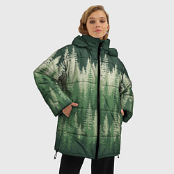 Куртка зимняя женская Елки-палки, хвойный лес, цвет: 3D-красный — фото 2