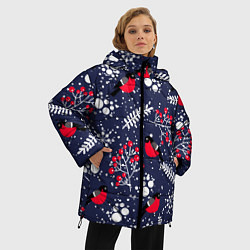 Куртка зимняя женская Снегири и рябина, цвет: 3D-светло-серый — фото 2