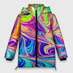 Куртка зимняя женская Аномально яркие цветные разводы, цвет: 3D-черный