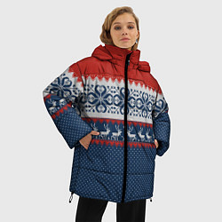 Куртка зимняя женская НОВОГОДНИЙ УЗОР С ОЛЕНЯМИ, цвет: 3D-красный — фото 2