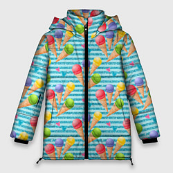 Женская зимняя куртка Разноцветное мороженое паттерн