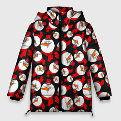 Куртка зимняя женская Злые снеговики в цилиндрах, цвет: 3D-красный