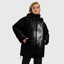 Куртка зимняя женская Тигр черно-белый соты, цвет: 3D-светло-серый — фото 2